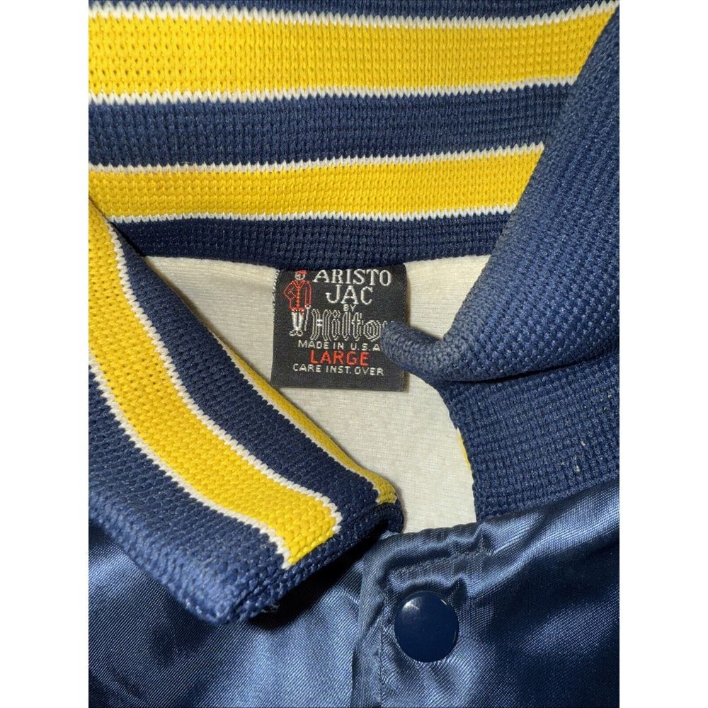 Mens Vintage Aristo Jac by Hilton Satin Snap Jacket Stripe Blue Yellow M - Picture 3 of 9